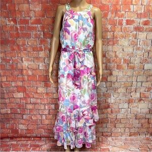 Calvin Klein Floral Chiffon Halter Neck Maxi Dress sz 4